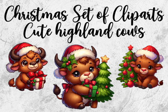 3 Christmas Highland Cow Sublimation PNG Illustrations Review