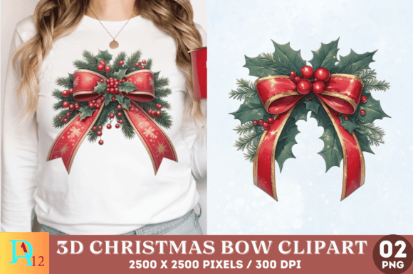 3D Christmas Bow Clipart for Seasonal Illustrations