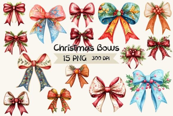 Christmas Bows Watercolor Clipart Review