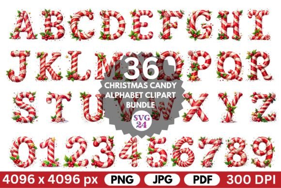 Christmas Candy Alphabet Clipart Bundle for Illustrations