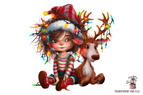 Christmas Elf with Reindeer Clipart PNG: Seasonal Illustrations for Content Creators