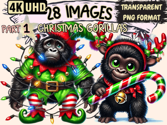 Christmas Gorillas Clipart P1 Review: Seasonal Illustrations for Blog Graphics