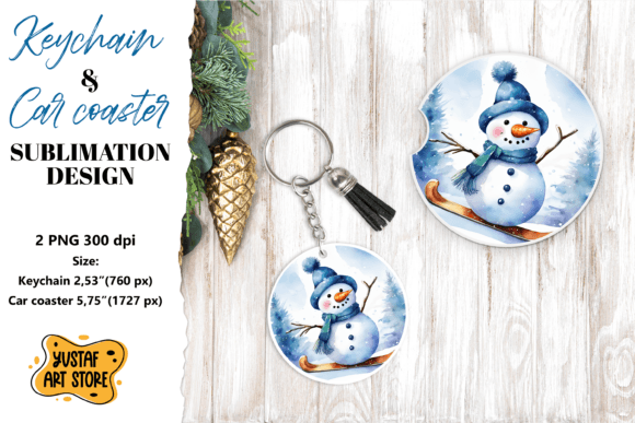 Christmas Keychain Car Coaster Sublima Illustrations
