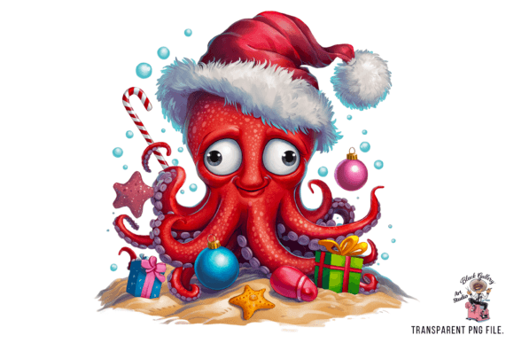 Christmas Octopus PNG with Santa Hat Illustrations Review