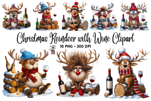 Christmas Reindeer with Wine Clipart PNG