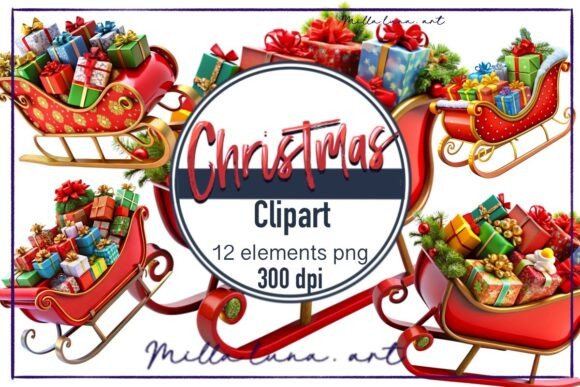 Christmas Santa Sledge Gifts New Year Illustrations