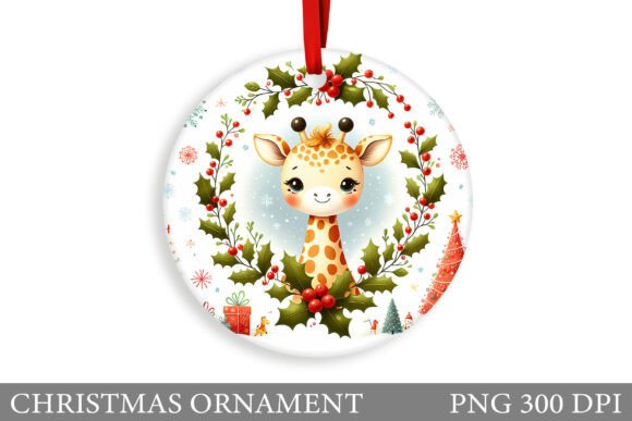 Cute Giraffe Christmas Ornament Design for Illustrations