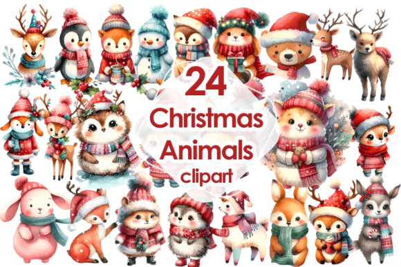 Funny Cute Christmas Animals Clipart PNG for Illustrations