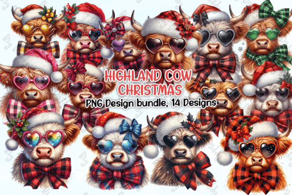 Highland Cow Christmas Clipart PNG for Illustrations