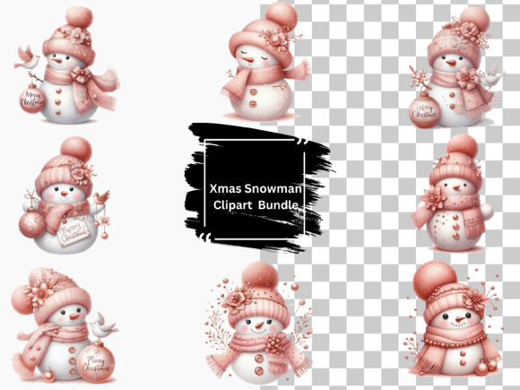 Pink Christmas Snowmen Illustrations for Brand Identity