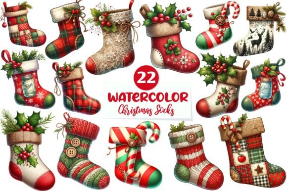 Rustic Christmas Stocking Socks Clipart for Seasonal Illustrations