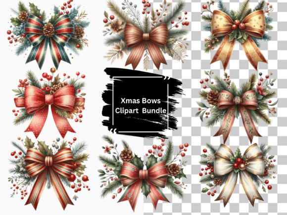 Vintage Festive Bows Christmas Illustrations Review