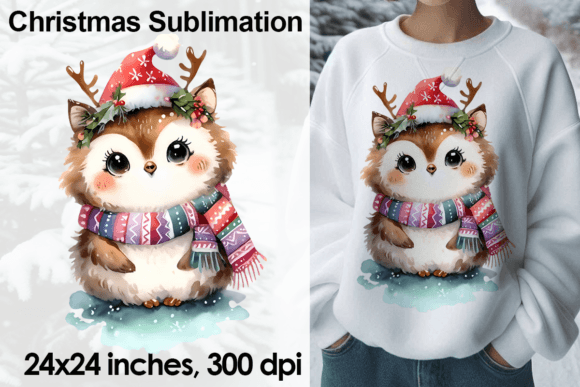 Watercolor Christmas Owl Sublimation PNG: Illustrations for Modern Publishing