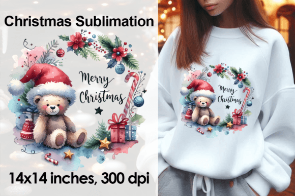 Watercolor Christmas Sublimation Bear